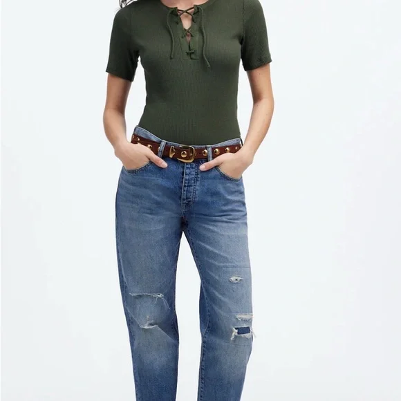 Madewell Olive Green Lace-Up Top - Picture 3 of 7